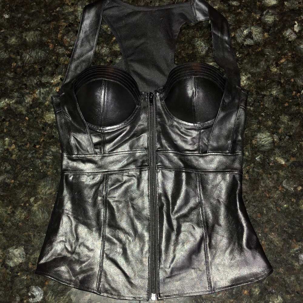 Black faux leather corset